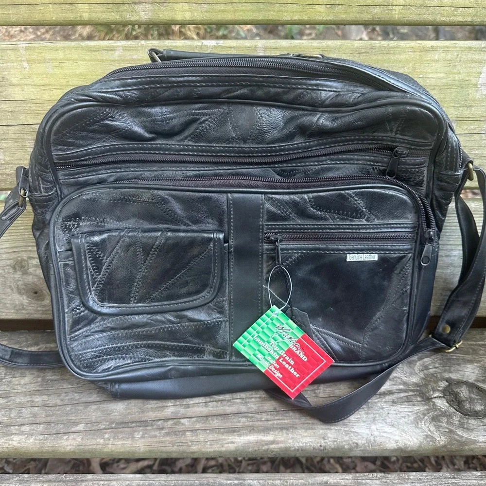 Maxam Black Lambskin Leather Mosaic Messenger Bag Briefcase New With Tags
